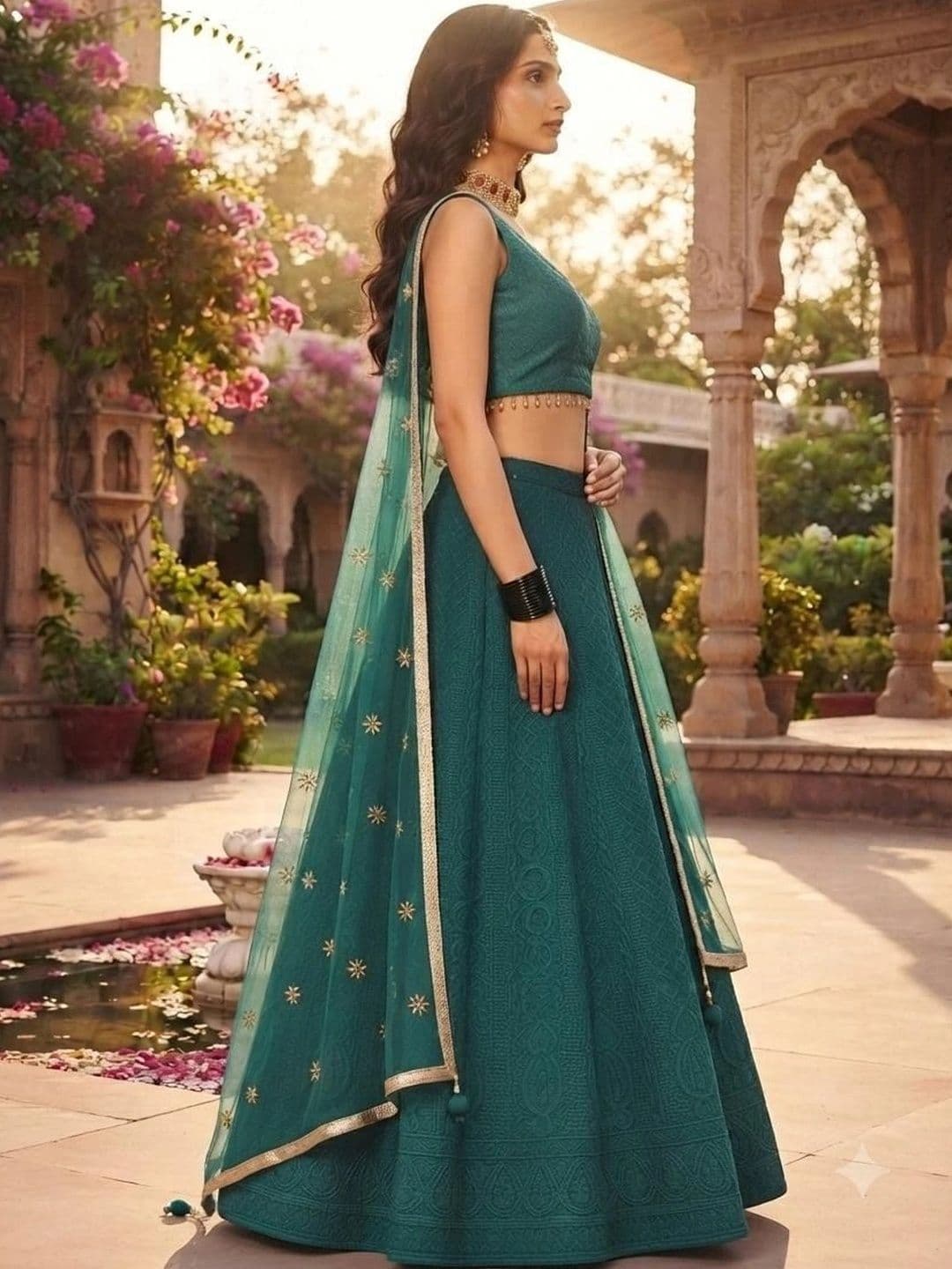 Indi Kal Embroidered Thread Work Ready to Wear Lehenga & Blouse With Dupatta thumbnail 3