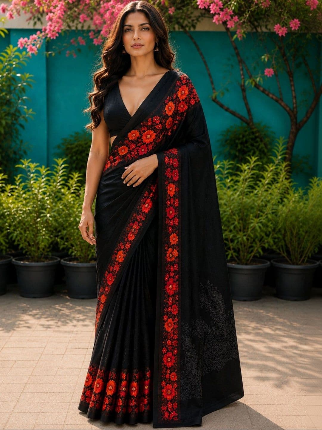 DIVASTRI Floral Art Silk Designer Saree - view 1