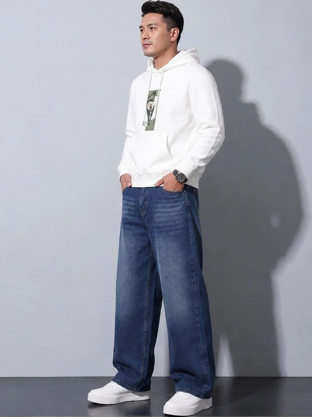 PINKLIT Men Wide Leg Mid-Rise Medium Shade Jeans thumbnail 3