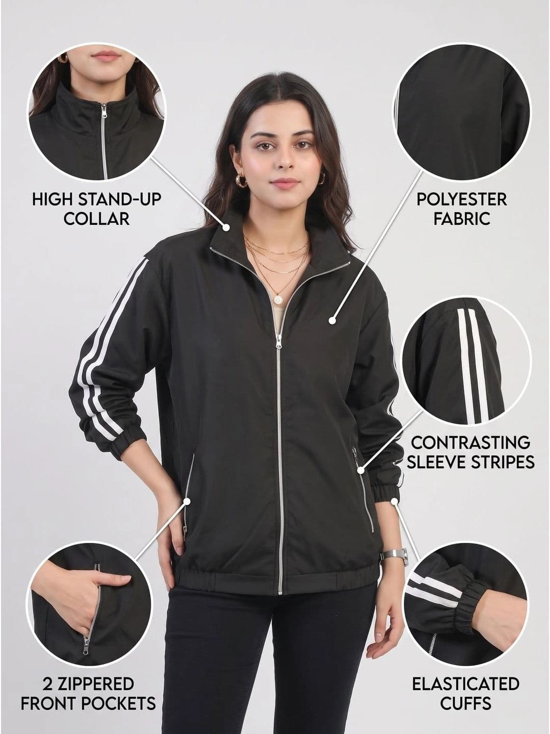 NeMe Couture Women Striped Lightweight Sporty Jacket thumbnail 5
