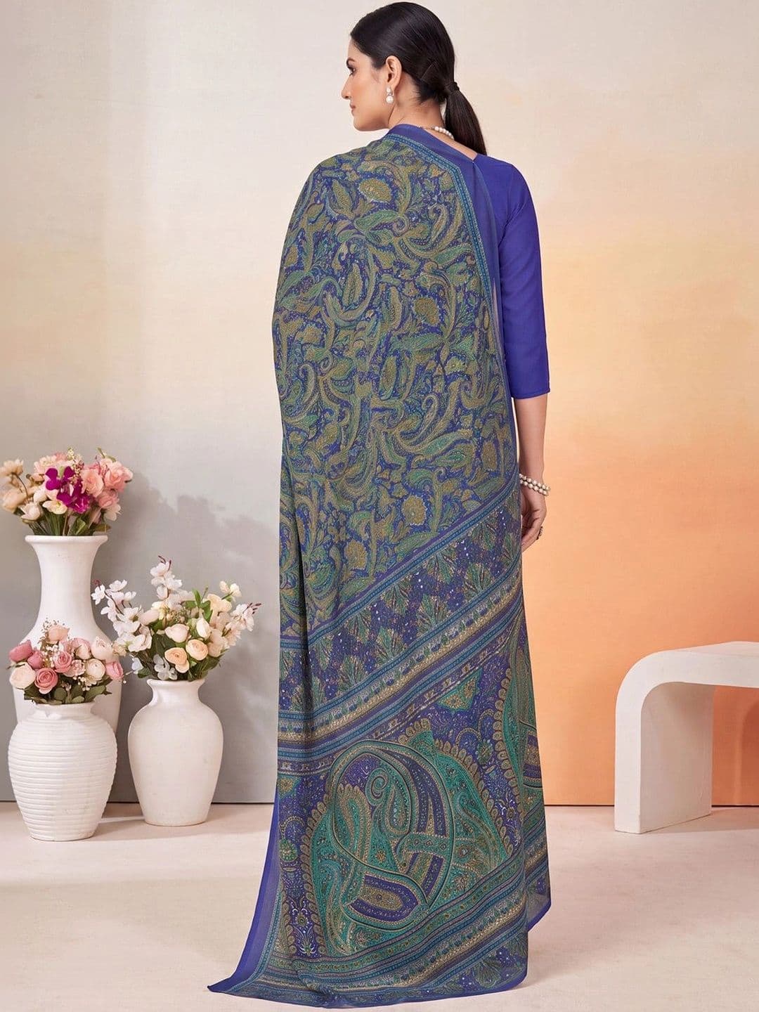 Anouk Paisley Poly Crepe Designer Saree thumbnail 5