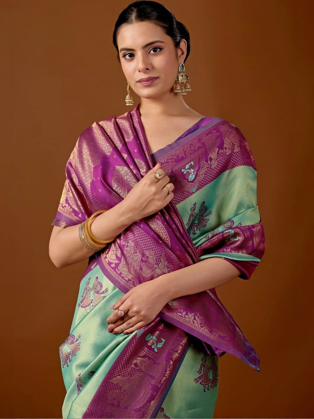 ERIKA Woven Design Zari Silk Blend Designer Banarasi Saree thumbnail 3