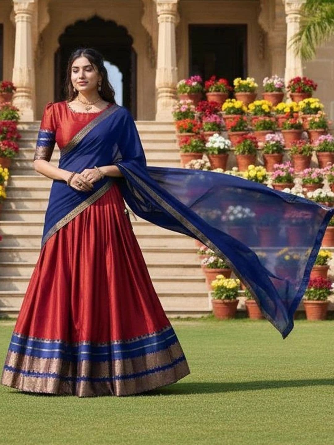 HERE&NOW Embroidered Unstitched Lehenga & Blouse With Dupatta - view 1