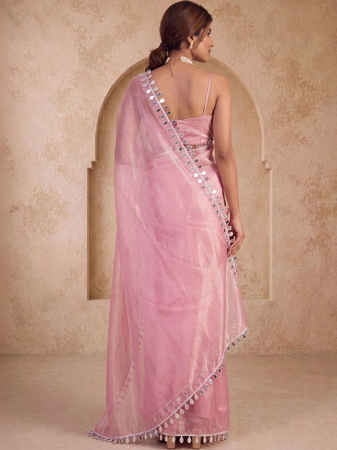 Anouk Mirror Work Satin Designer Saree thumbnail 3