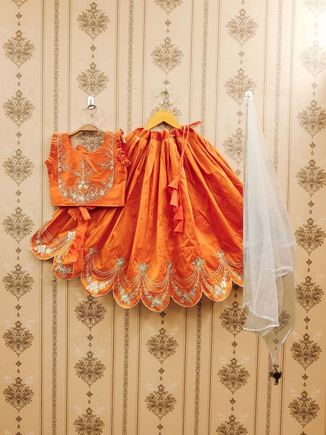 KALINI Girls Embroidered Thread Work Ready to Wear Lehenga & Blouse With Dupatta thumbnail 3
