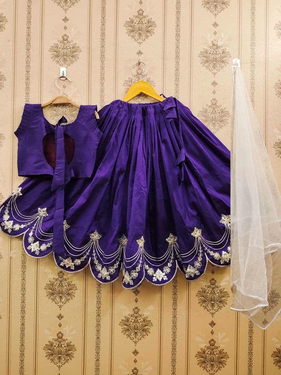 KALINI Girls Embroidered Thread Work Ready to Wear Lehenga & Blouse With Dupatta thumbnail 2