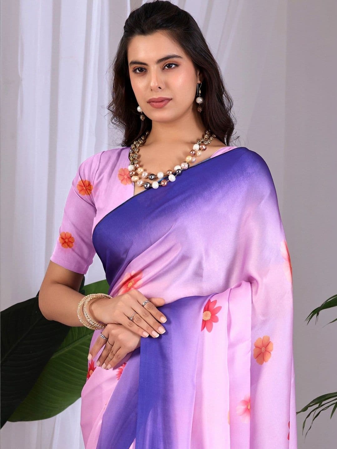 LeeliPeeri Designer Floral Satin Designer Saree thumbnail 7