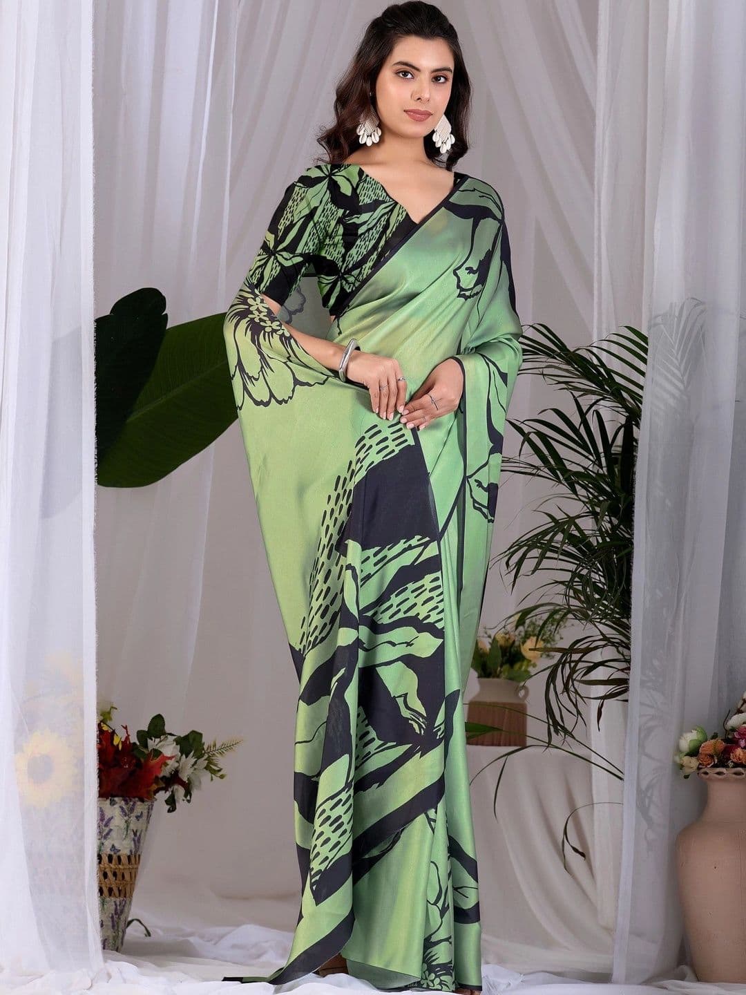 LeeliPeeri Designer Floral Satin Designer Saree thumbnail 3