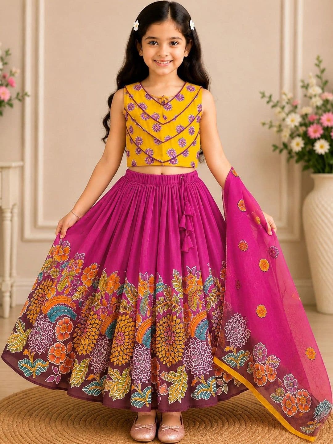 KALINI Girls Printed Ready to Wear Lehenga & Blouse With Dupatta - view 1