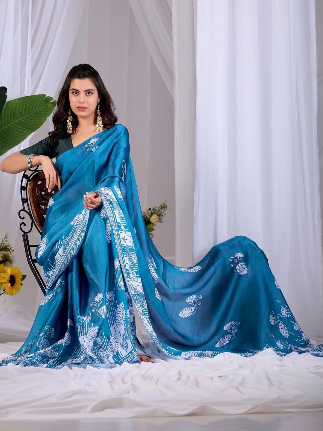 LeeliPeeri Designer Floral Satin Designer Saree thumbnail 7