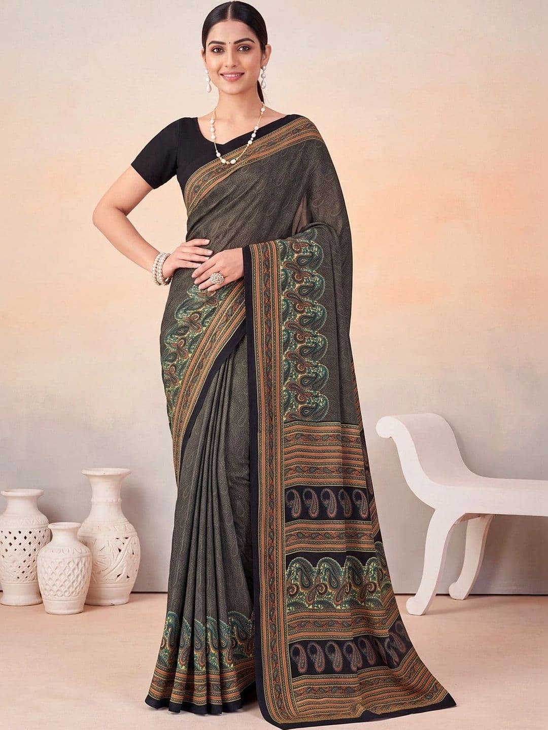 Anouk Paisley Poly Crepe Designer Saree - view 1