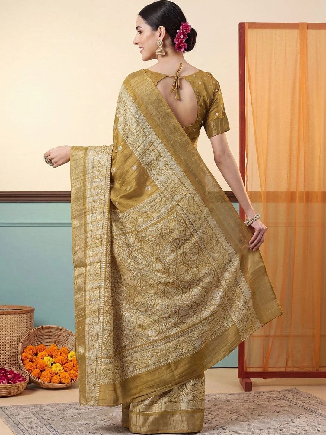 Anouk Woven Design Zari Silk Blend Designer Saree thumbnail 7