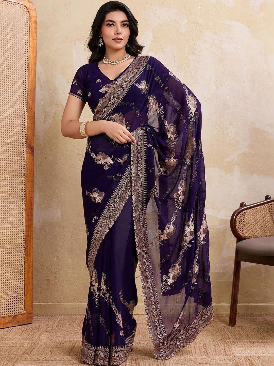 Leelavati Woven Design Zari Pure Chiffon Saree thumbnail 3