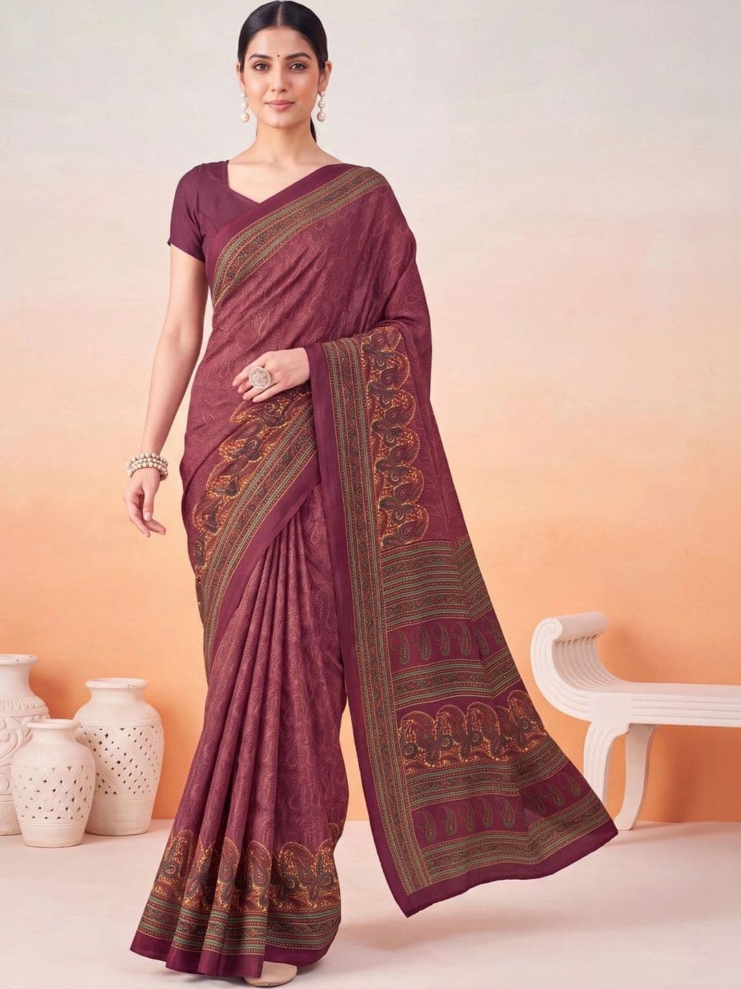 Anouk Paisley Poly Crepe Designer Saree thumbnail 3