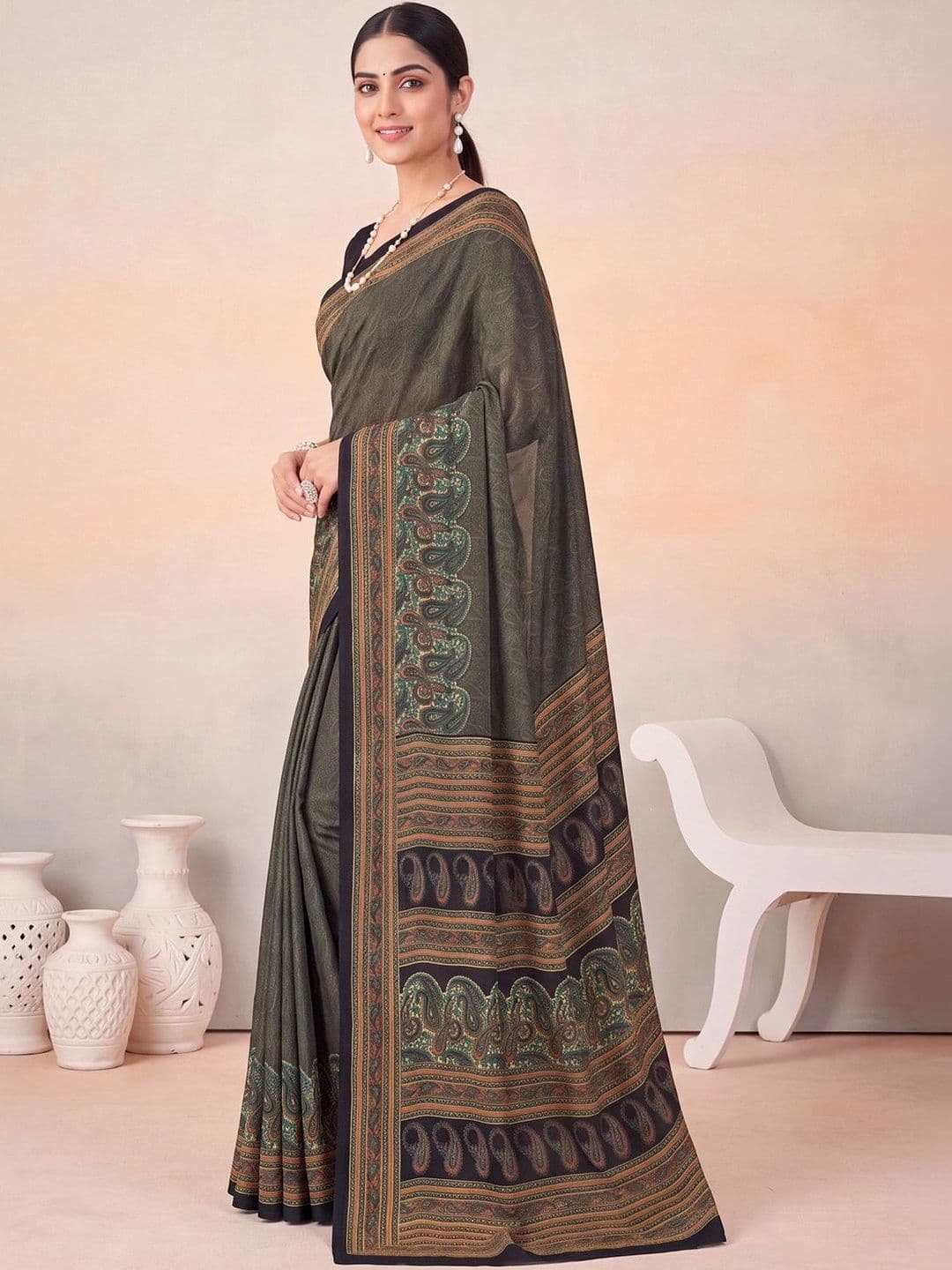 Anouk Paisley Poly Crepe Designer Saree thumbnail 5