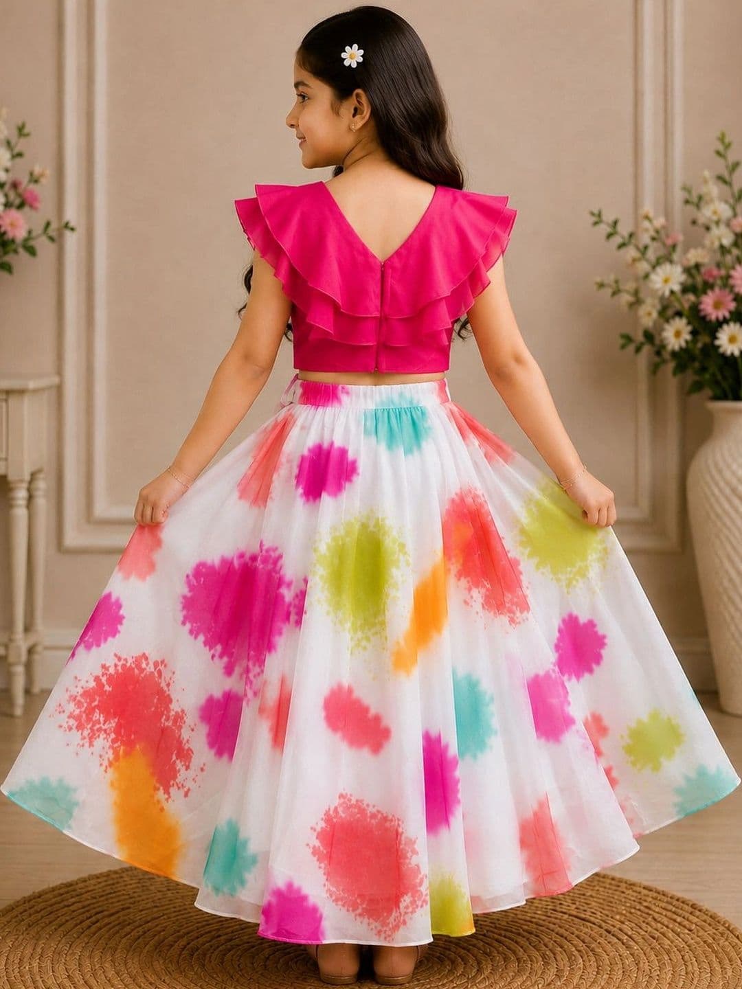KALINI Girls Tie and Dye Ready to Wear Lehenga & thumbnail 4