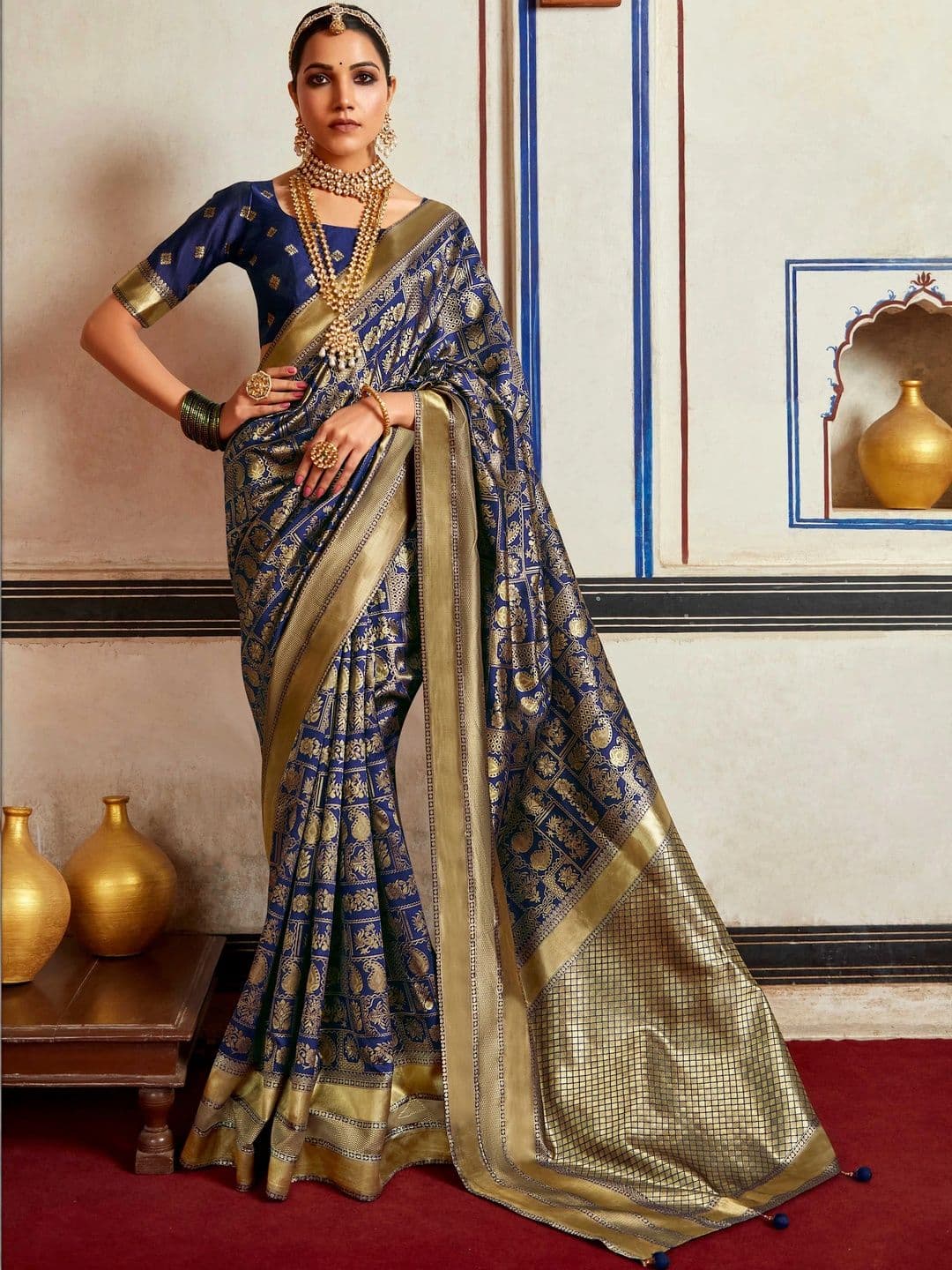 ELINA FASHION & HOME Woven Design Zari Silk Blend Designer Banarasi Saree - view 1