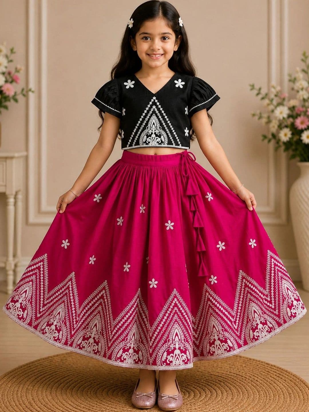 KALINI Girls Embroidered Thread Work Ready to Wear Lehenga & - view 1