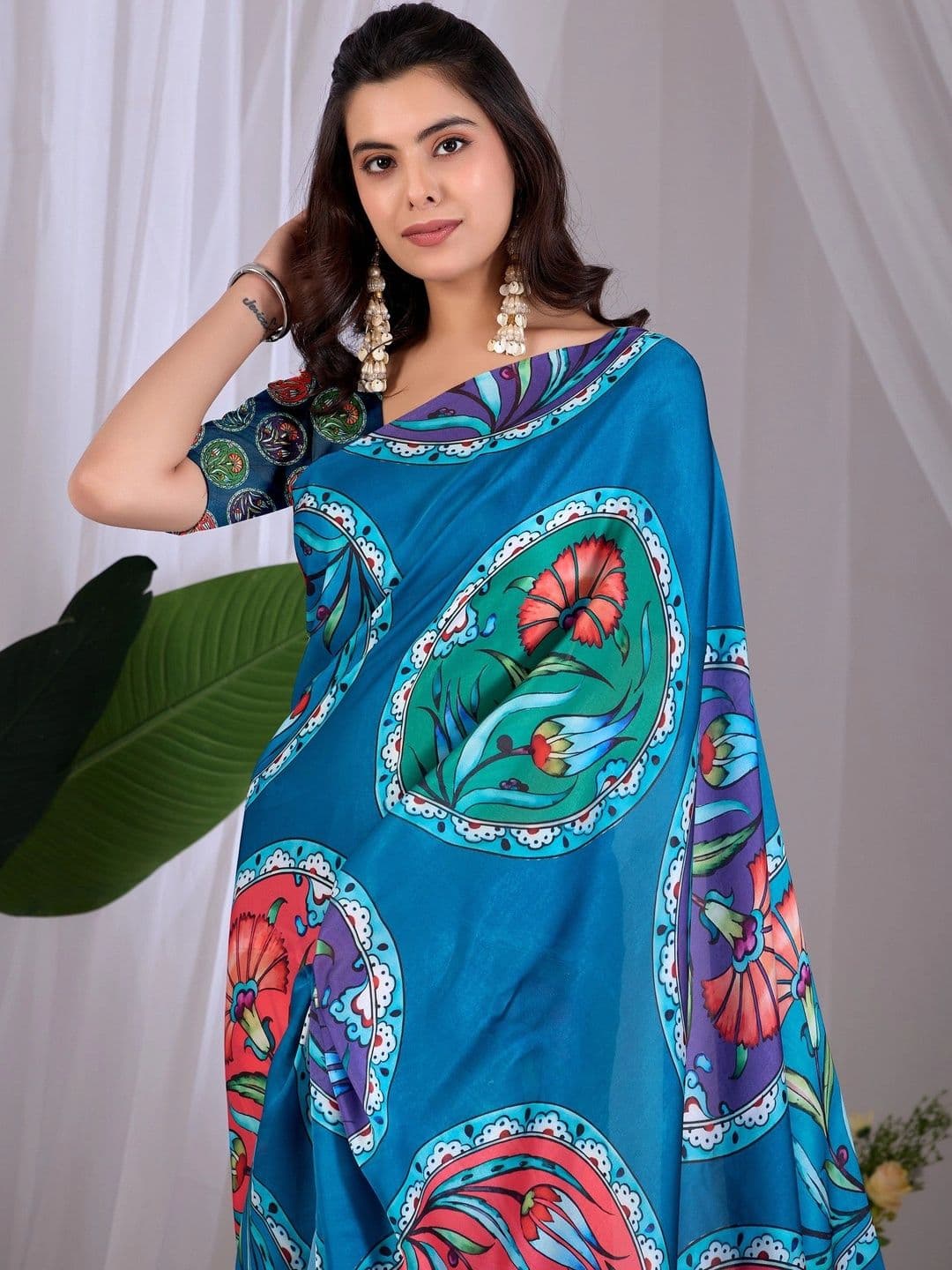 LeeliPeeri Designer Floral Satin Designer Saree thumbnail 6