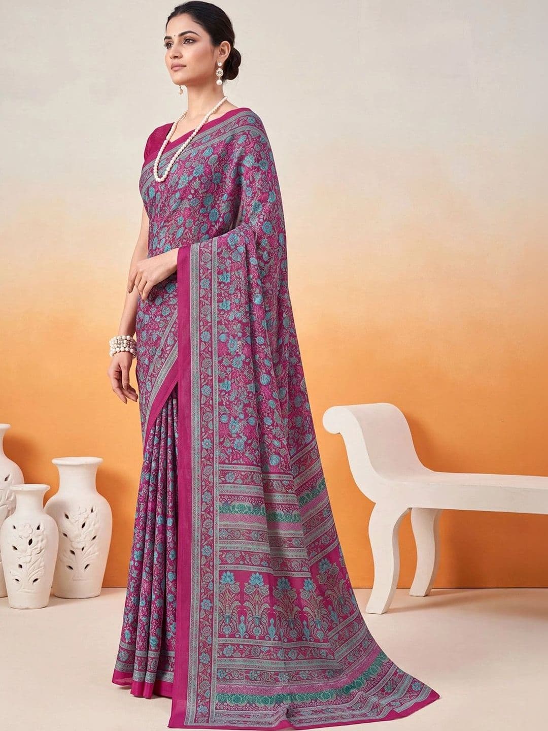 Anouk Floral Poly Crepe Designer Saree thumbnail 5
