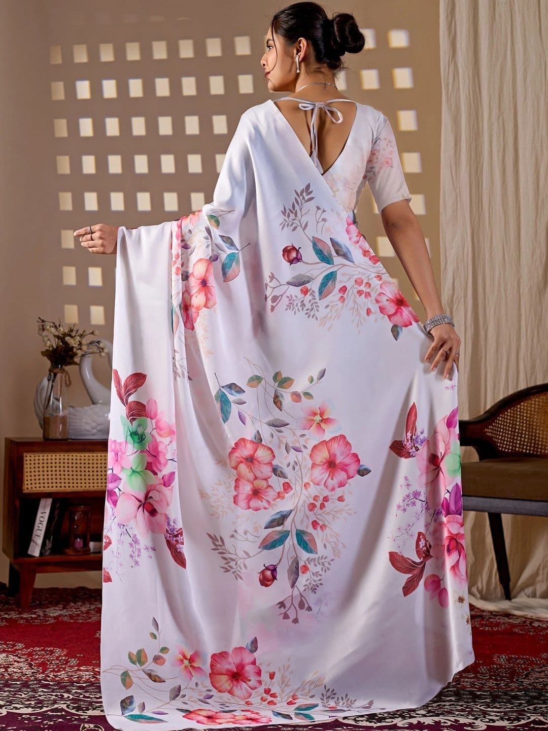 LeeliPeeri Designer Floral Satin Designer Saree thumbnail 2