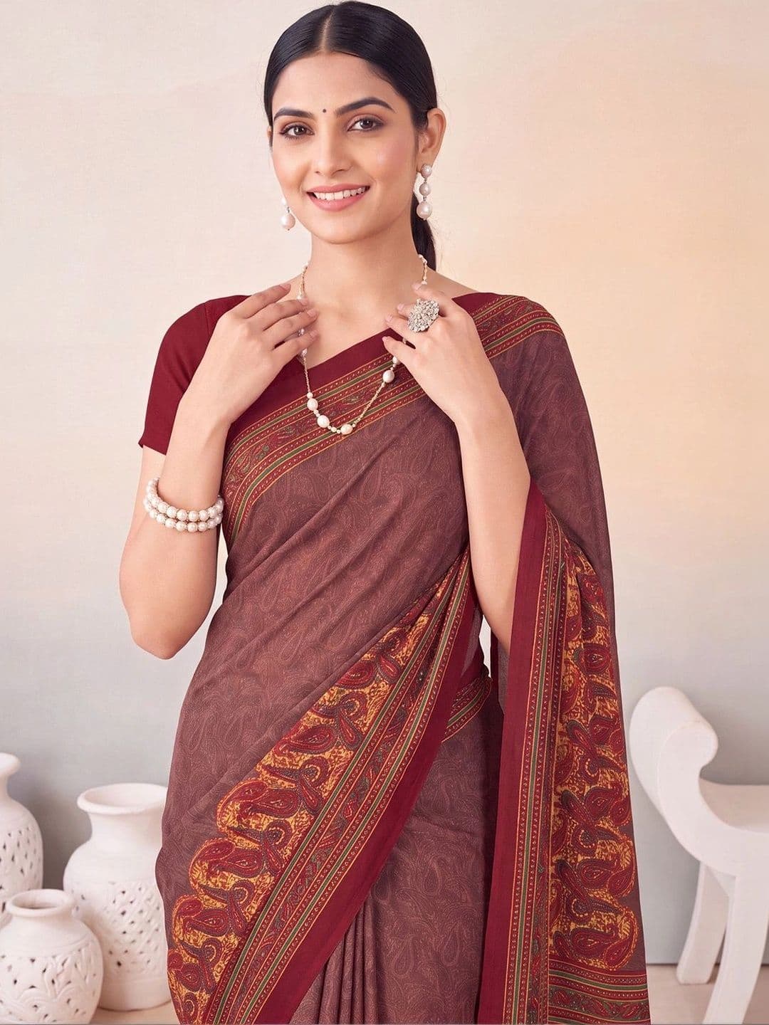 Anouk Ethnic Motifs Poly Crepe Designer Saree thumbnail 3