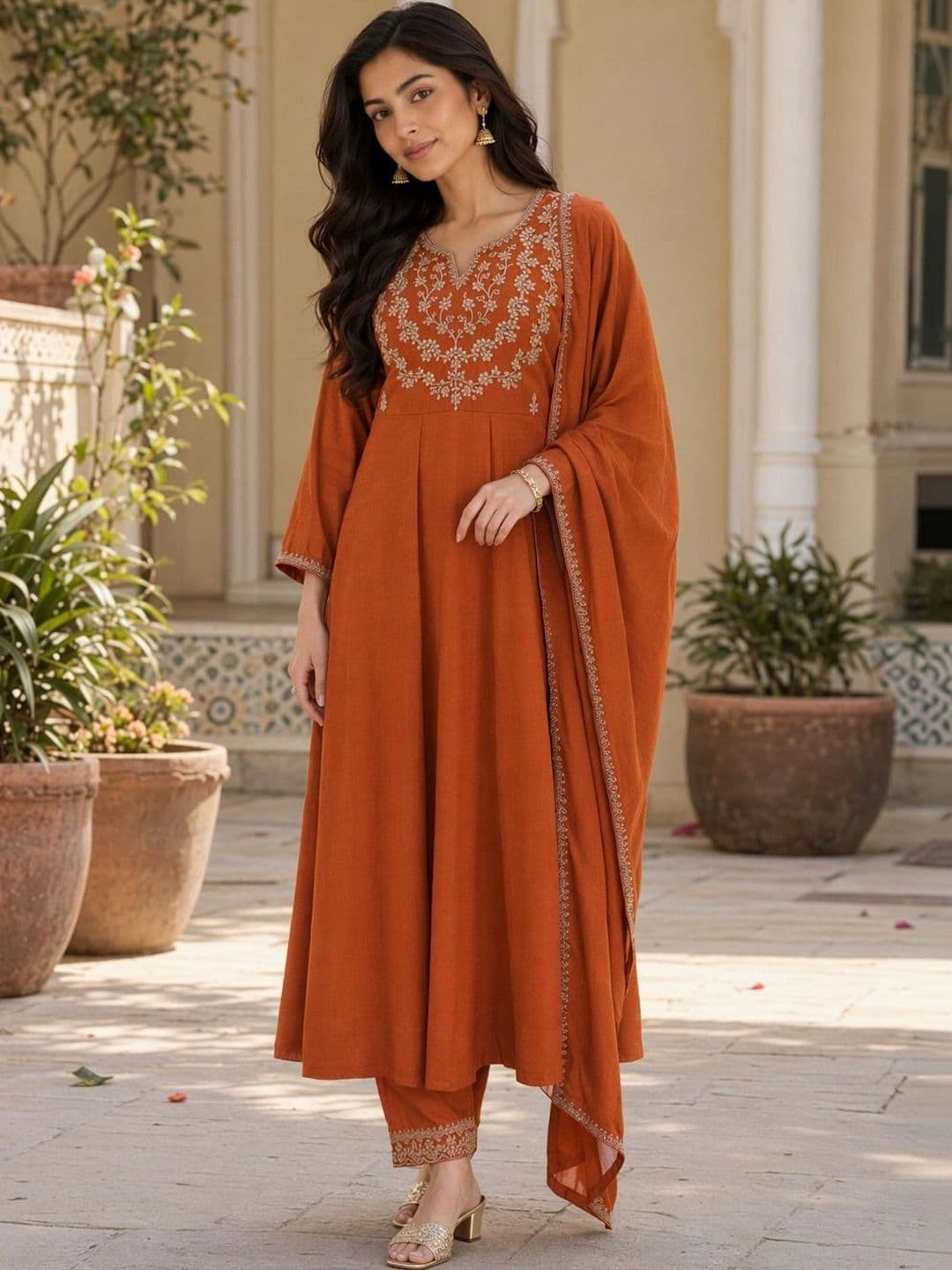 CREEPER Women Ethnic Motifs Embroidered Empire Thread Work Kurta with Trousers & With Dupatta thumbnail 3