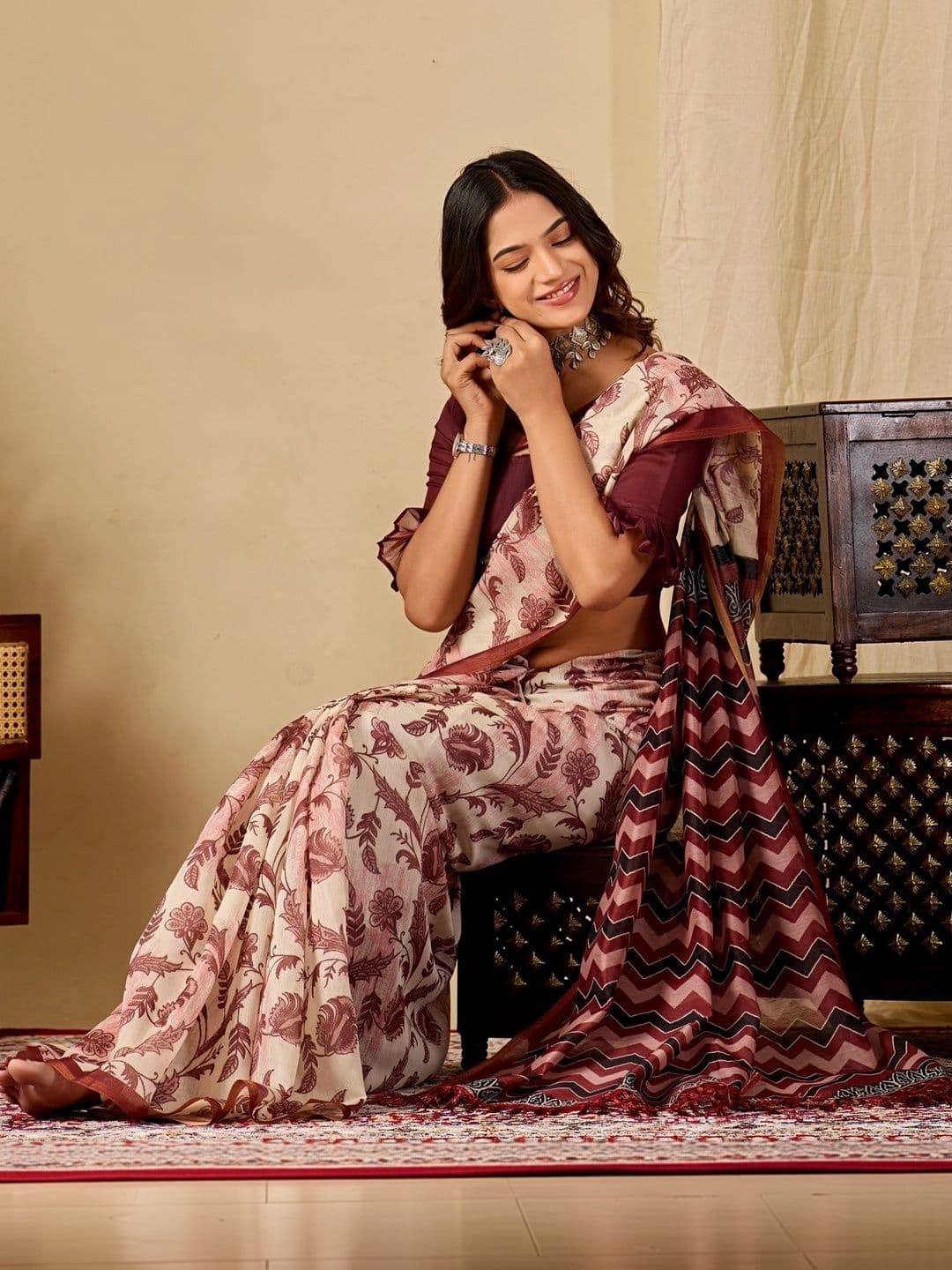 Sangria Floral Leheriya Saree thumbnail 5