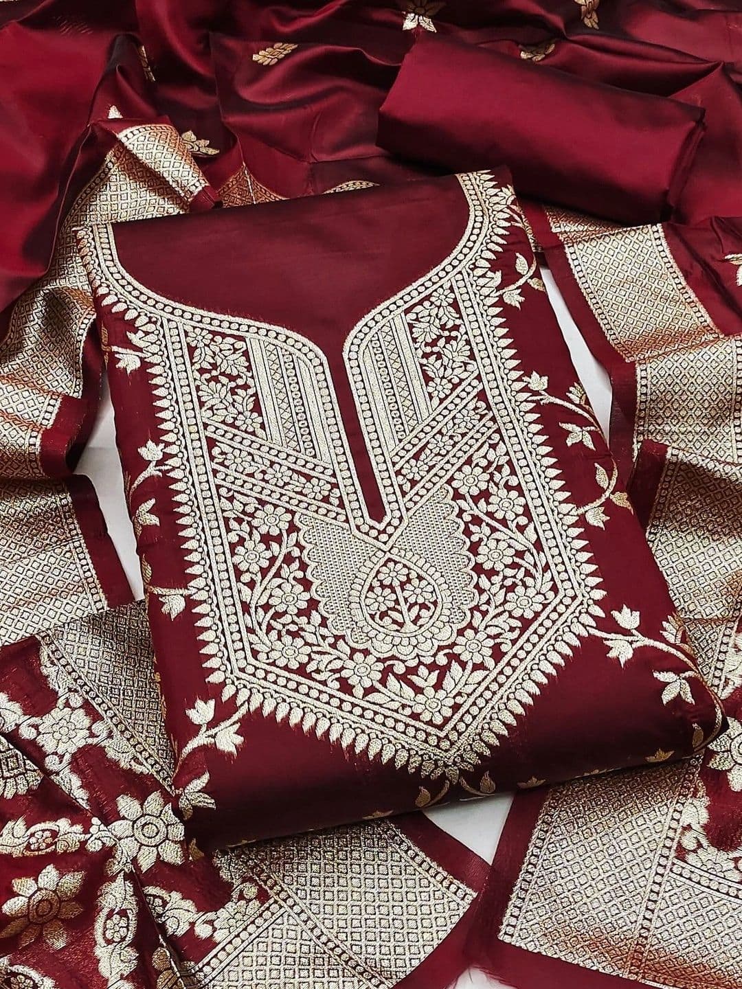 Milvia Art Silk Unstitched Dress Material - view 1