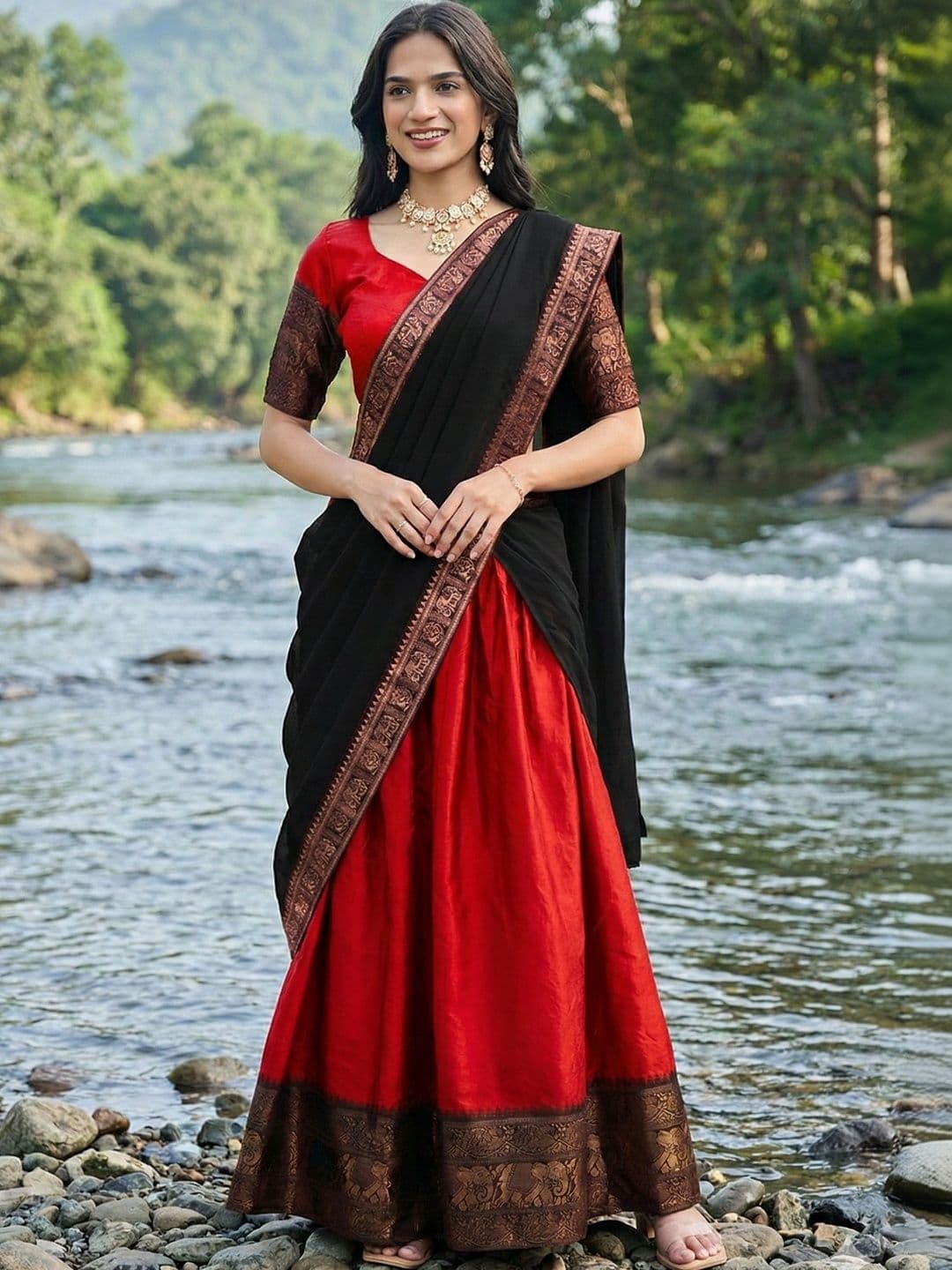all about you Embroidered Unstitched Lehenga & Blouse With Dupatta - view 1