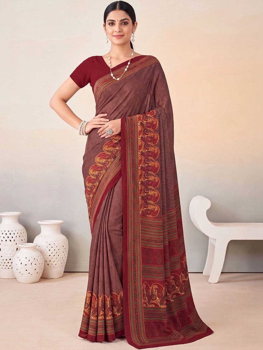 Anouk Ethnic Motifs Poly Crepe Designer Saree - view 1