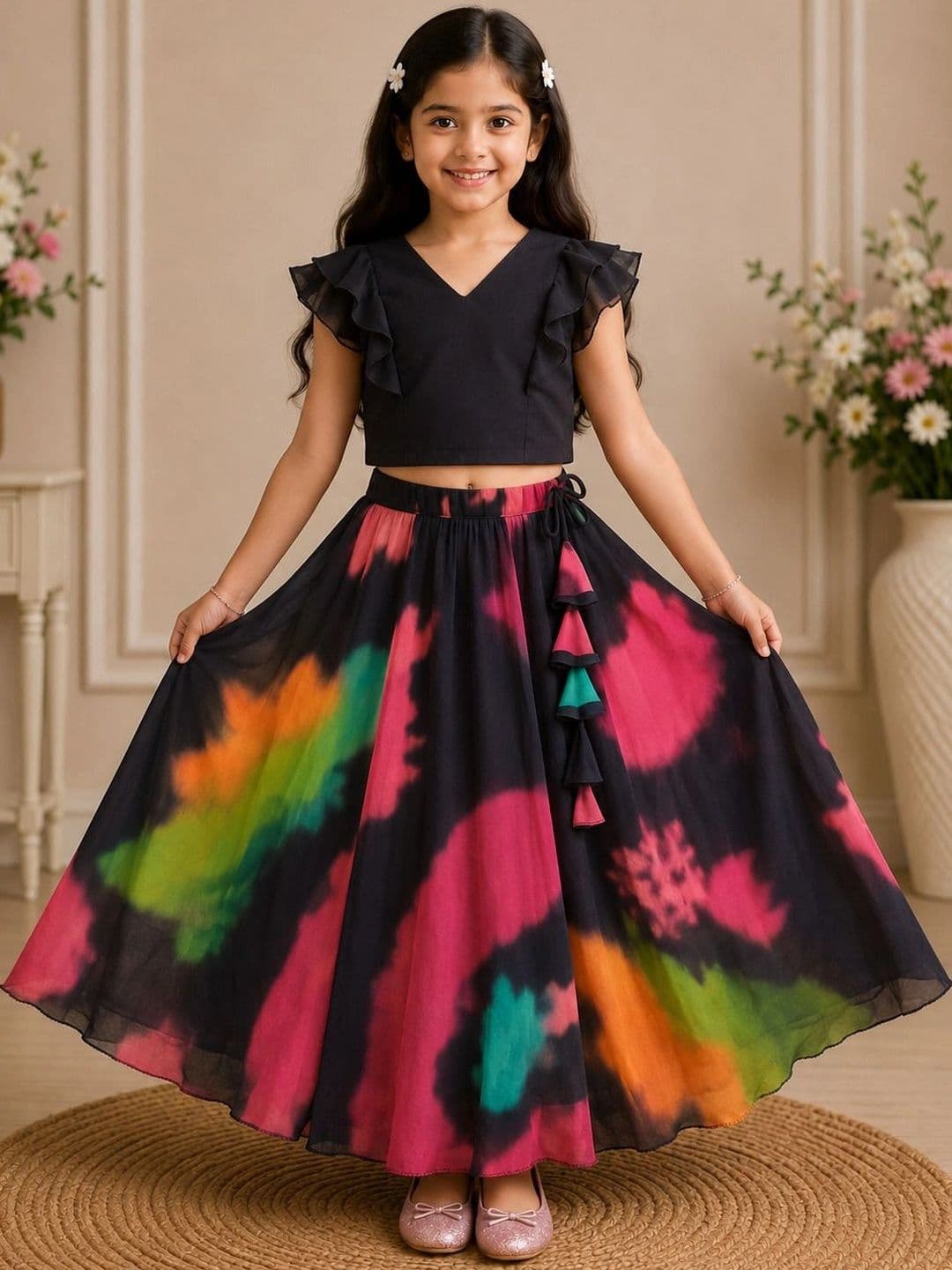 KALINI Girls Tie and Dye Ready to Wear Lehenga & - view 1