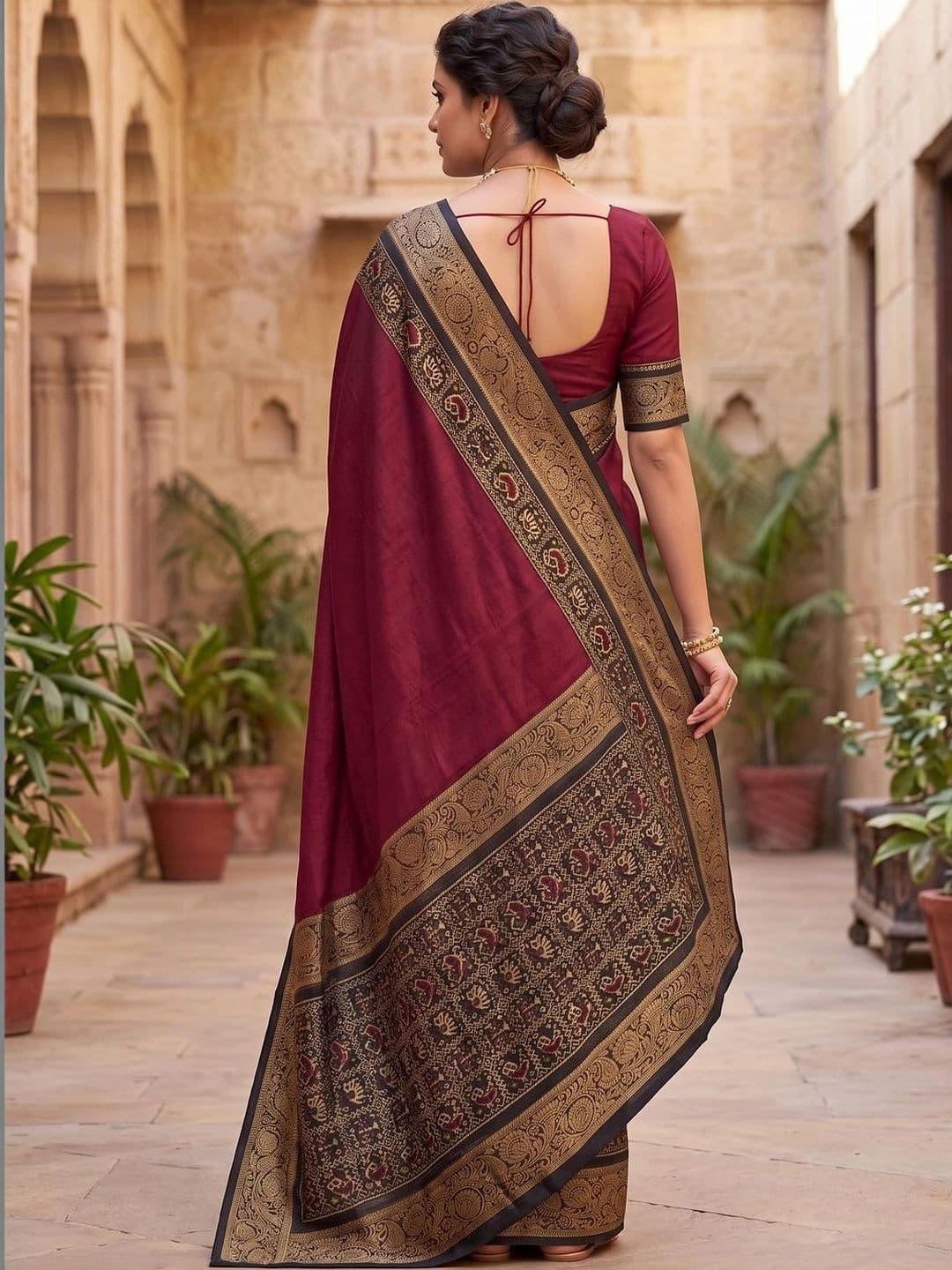 Peachmode Ethnic Motifs Zari Art Silk Handloom Patola Saree thumbnail 2