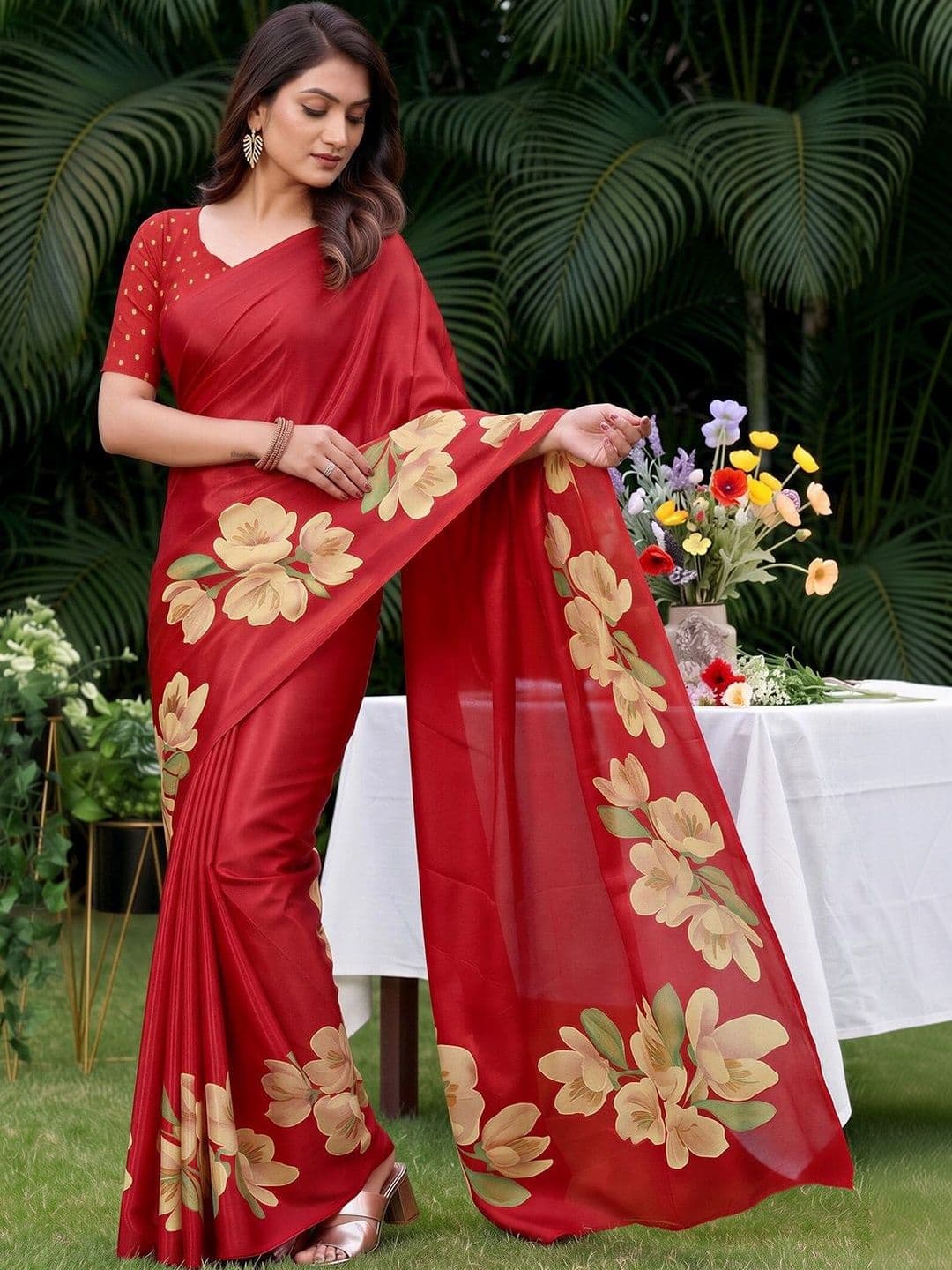 Anouk Floral Poly Crepe Designer Saree thumbnail 2