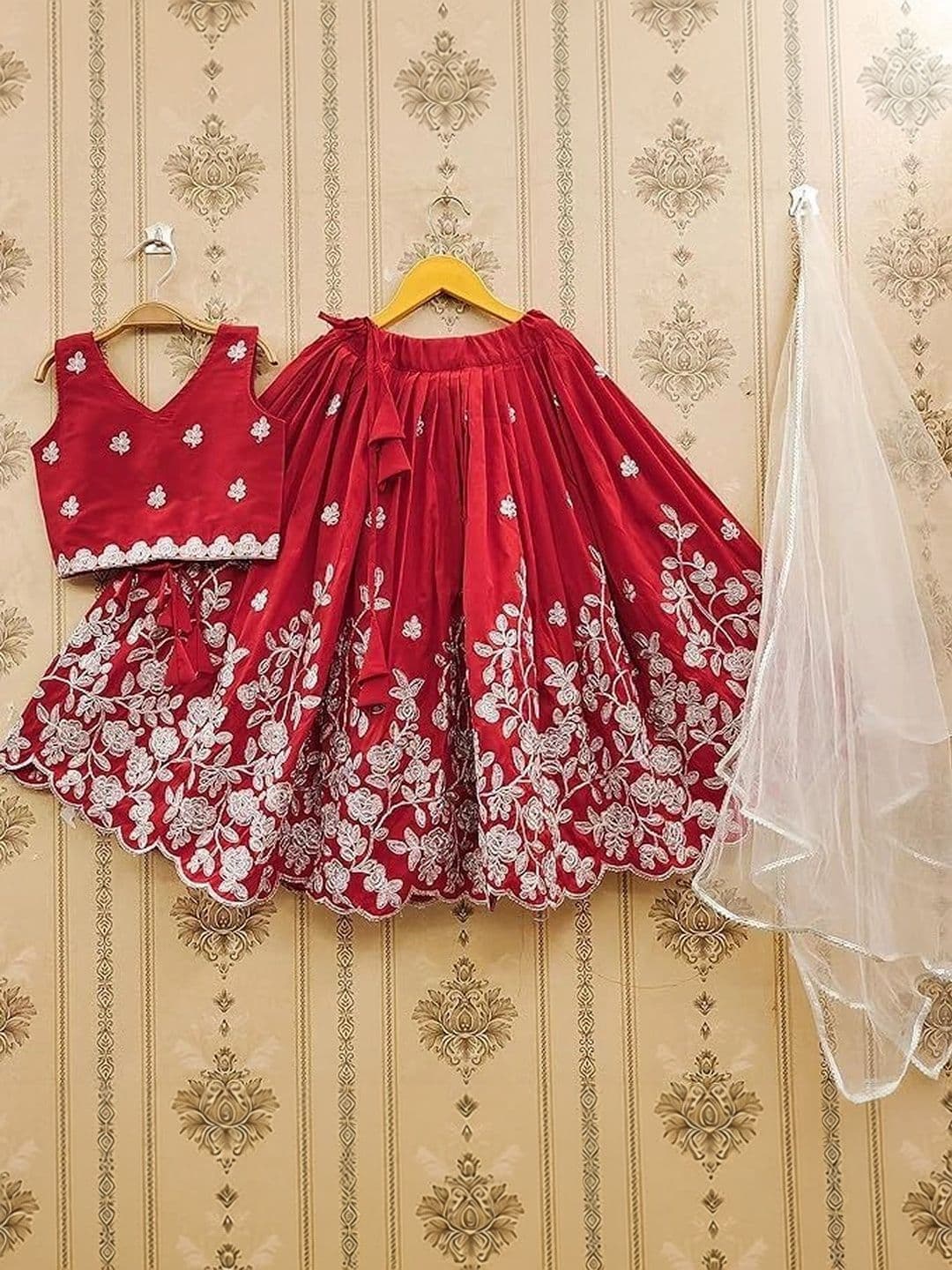 KALINI Girls Embroidered Thread Work Ready to Wear Lehenga & Blouse With Dupatta thumbnail 5