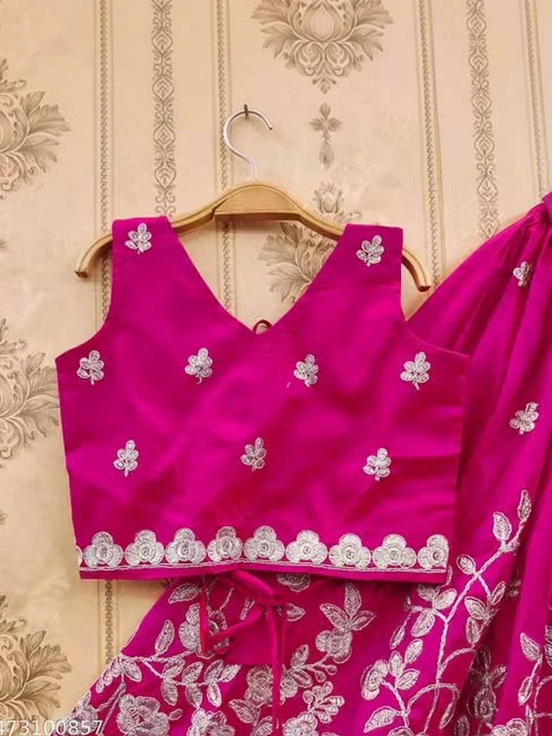 KALINI Girls Embroidered Thread Work Ready to Wear Lehenga & Blouse With Dupatta thumbnail 6