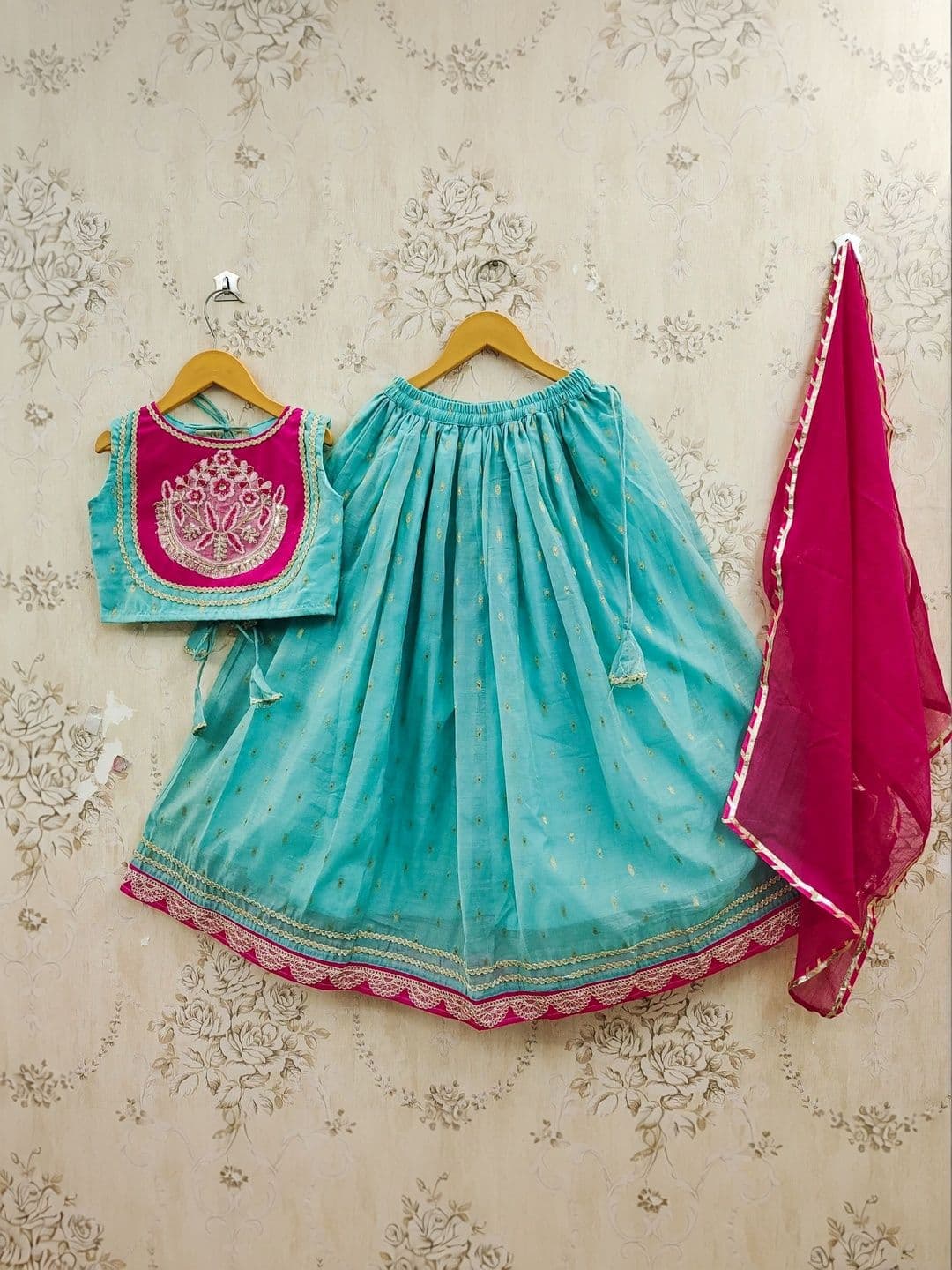 KALINI Girls Embroidered Thread Work Ready to Wear Lehenga & Blouse With Dupatta thumbnail 2