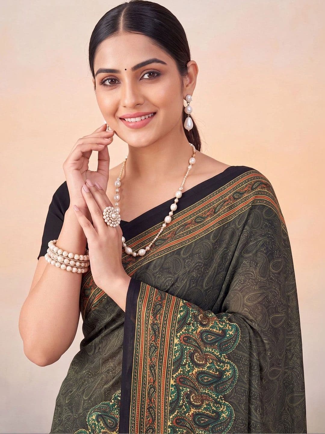 Anouk Paisley Poly Crepe Designer Saree thumbnail 7