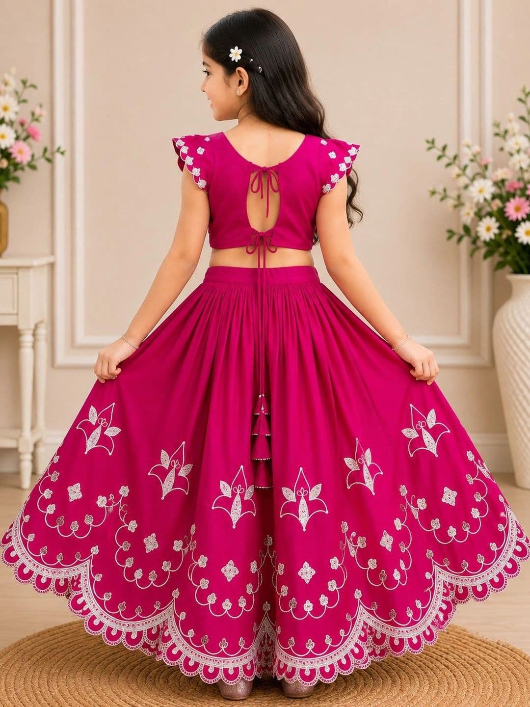KALINI Girls Embroidered Thread Work Ready to Wear Lehenga & thumbnail 4