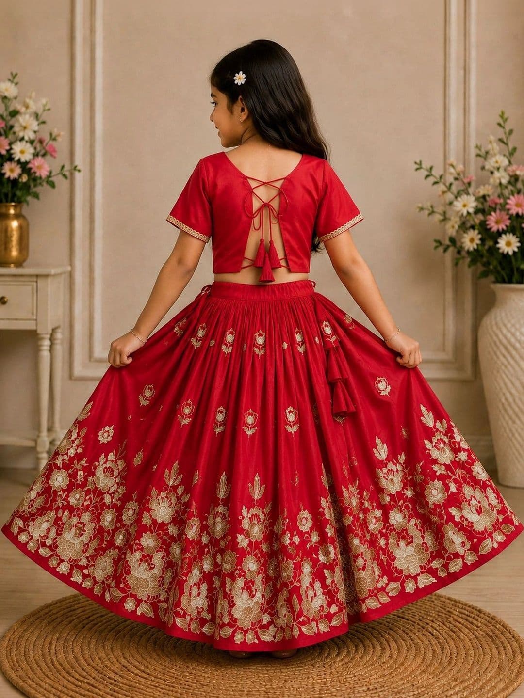 KALINI Girls Embroidered Thread Work Ready to Wear Lehenga & thumbnail 5