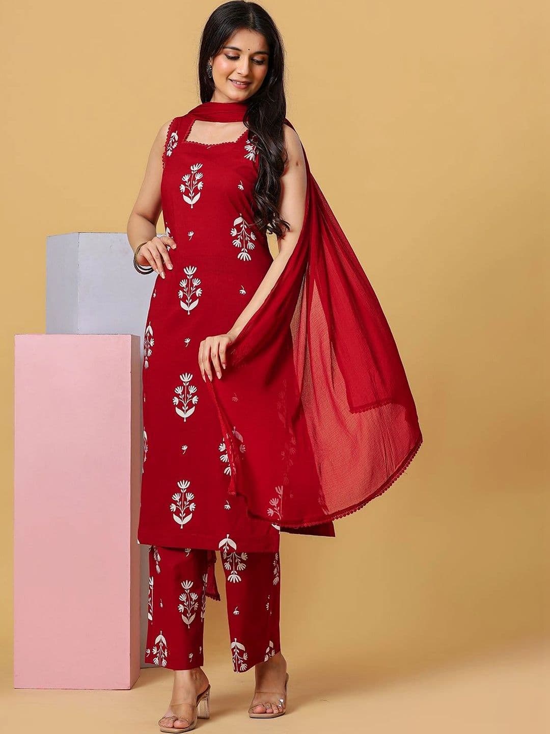 Sangria Women Floral Printed Regular Pure Cotton Kurta with Palazzos & With Dupatta thumbnail 7
