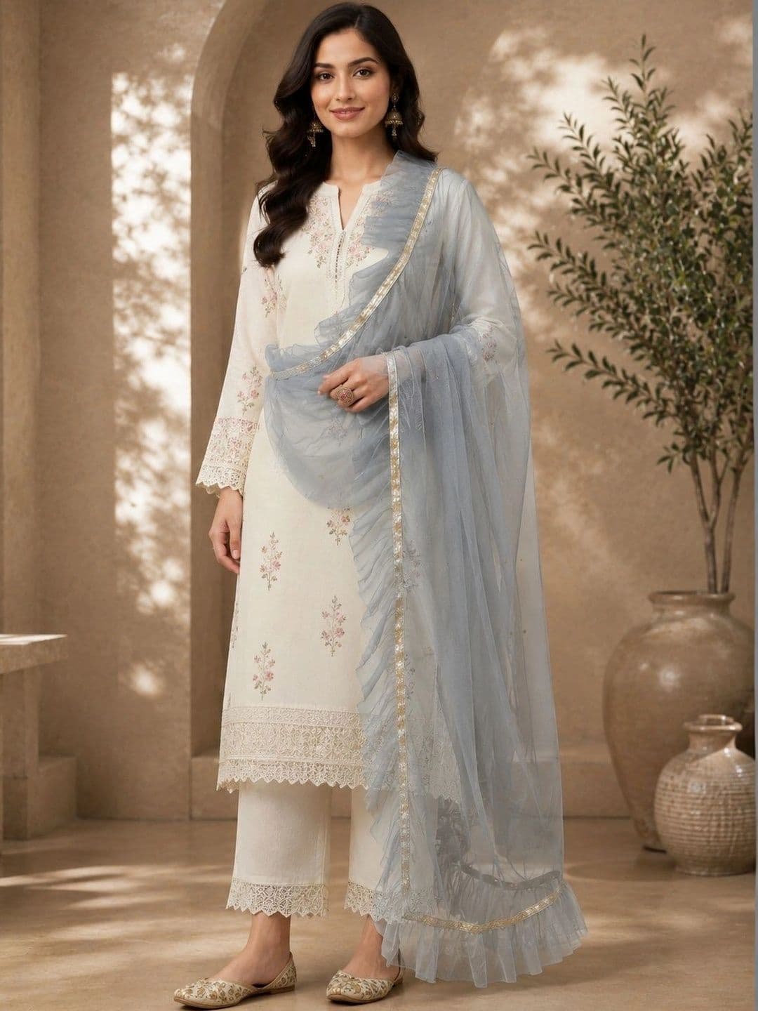 STUTI FASHION Embroidered Dupatta with Thread Work - view 1