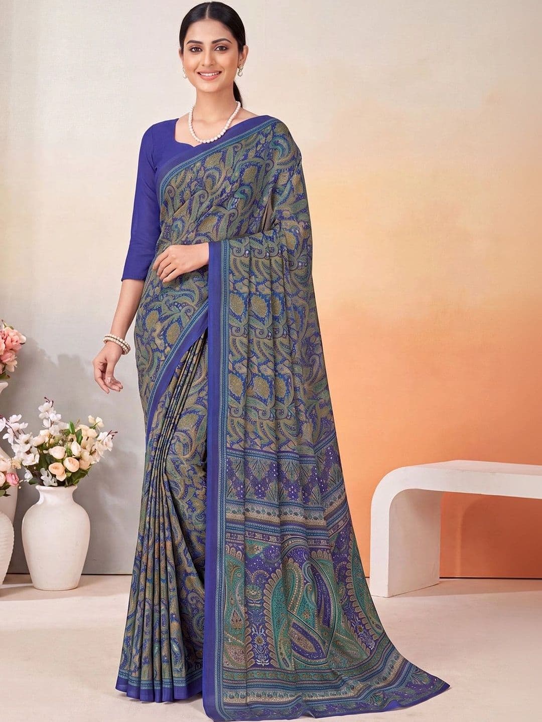 Anouk Paisley Poly Crepe Designer Saree - view 1