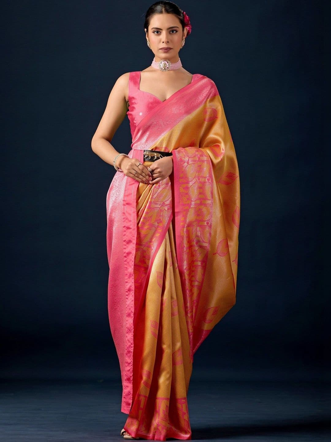 ERIKA Woven Design Zari Silk Blend Designer Banarasi Saree thumbnail 4