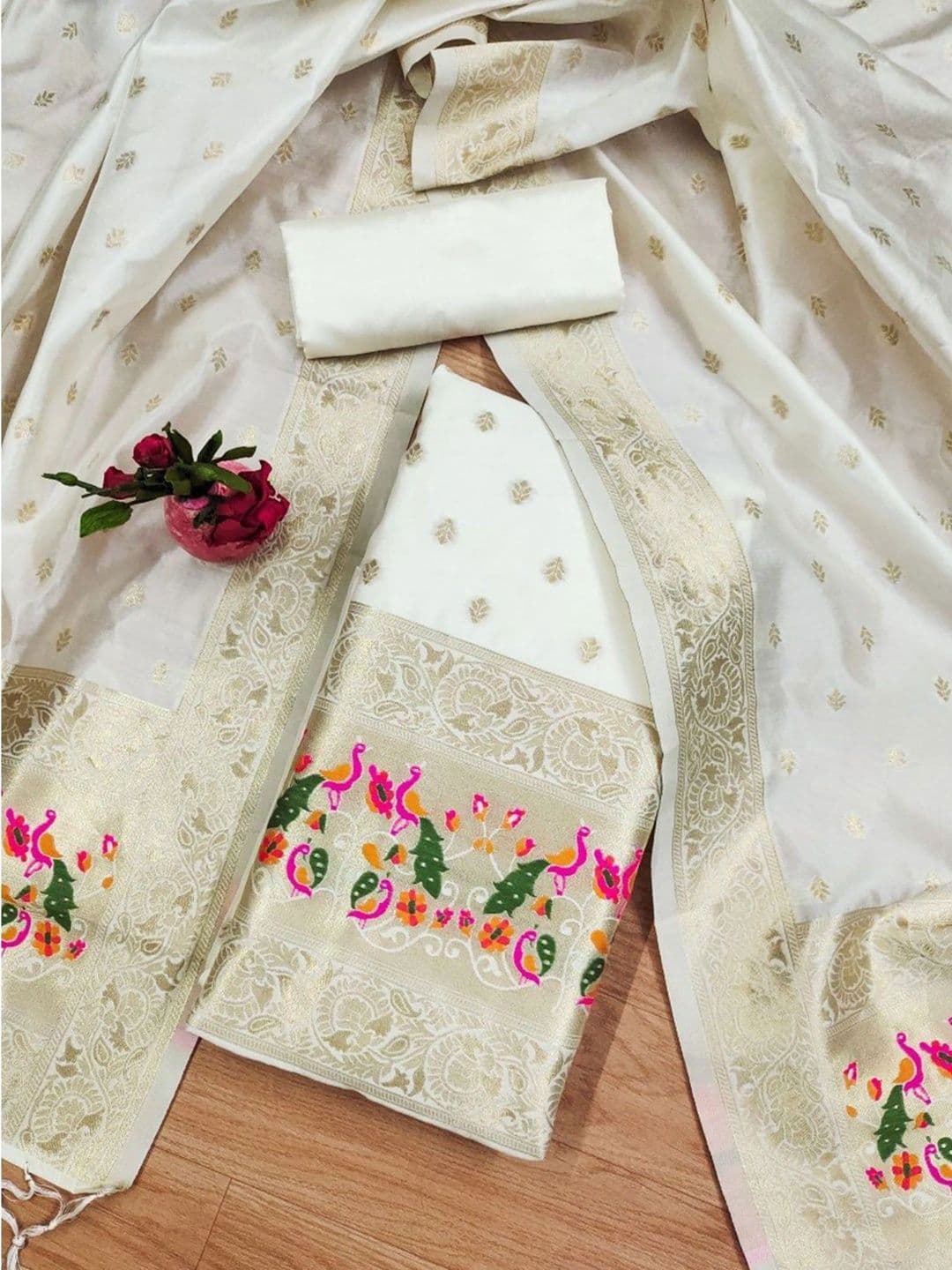 Peachmode Art Silk Unstitched Dress Material thumbnail 7