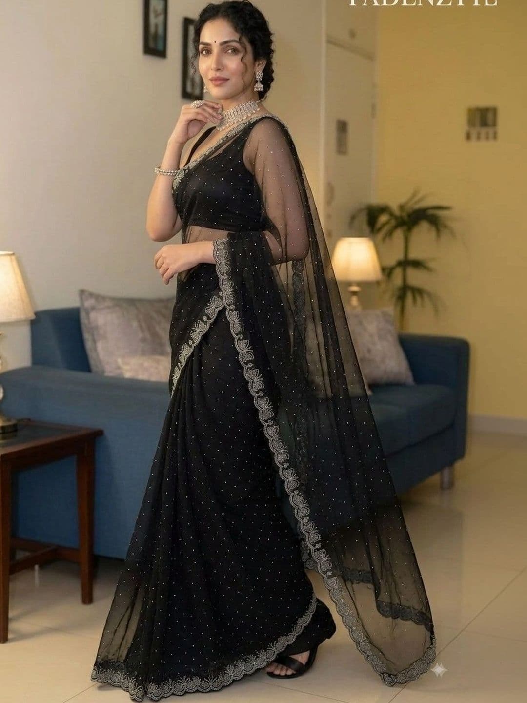 Akshmi Creation Embellished Supernet Saree thumbnail 3
