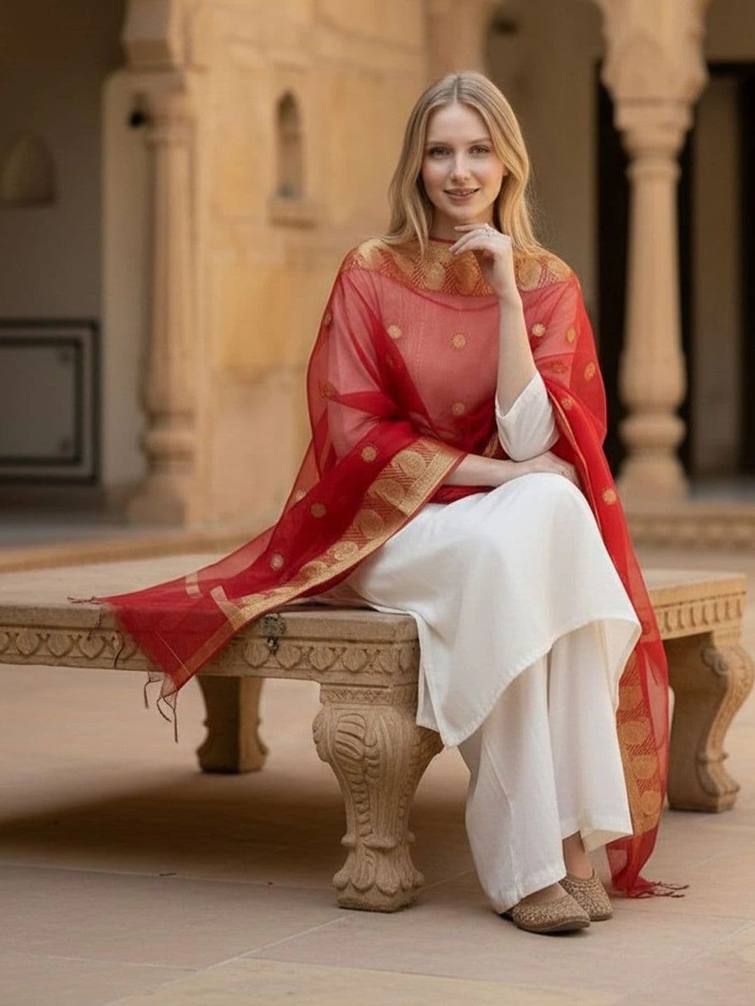 STUTI FASHION Ethnic Motifs Woven Design Art Silk Dupatta with Zari thumbnail 2