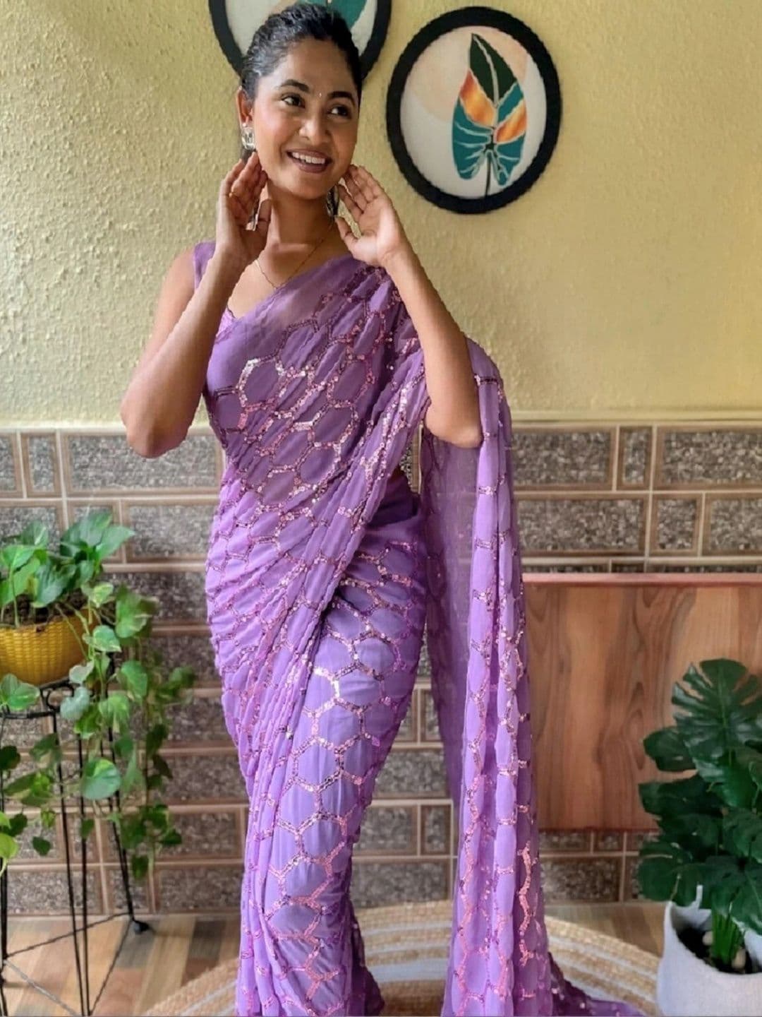 Mitera Embellished Sequinned Poly Georgette Designer Saree thumbnail 2