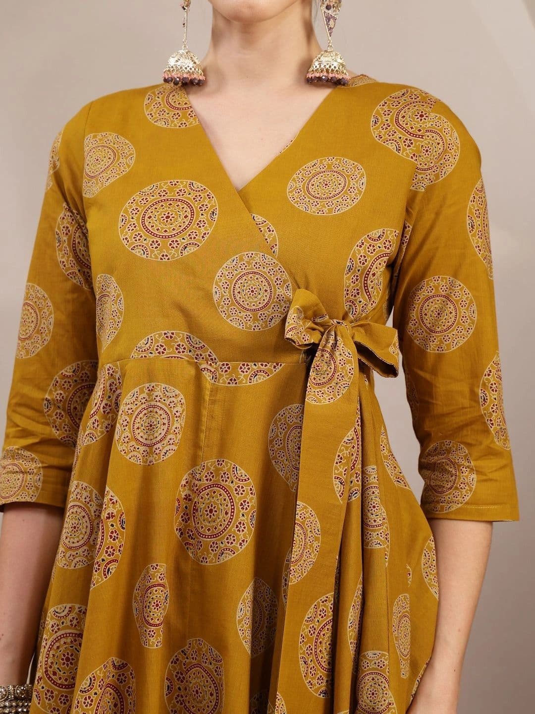 Sangria Women Ethnic Printed Angrakha Pure Cotton Kurta with Trousers & With Dupatta thumbnail 4