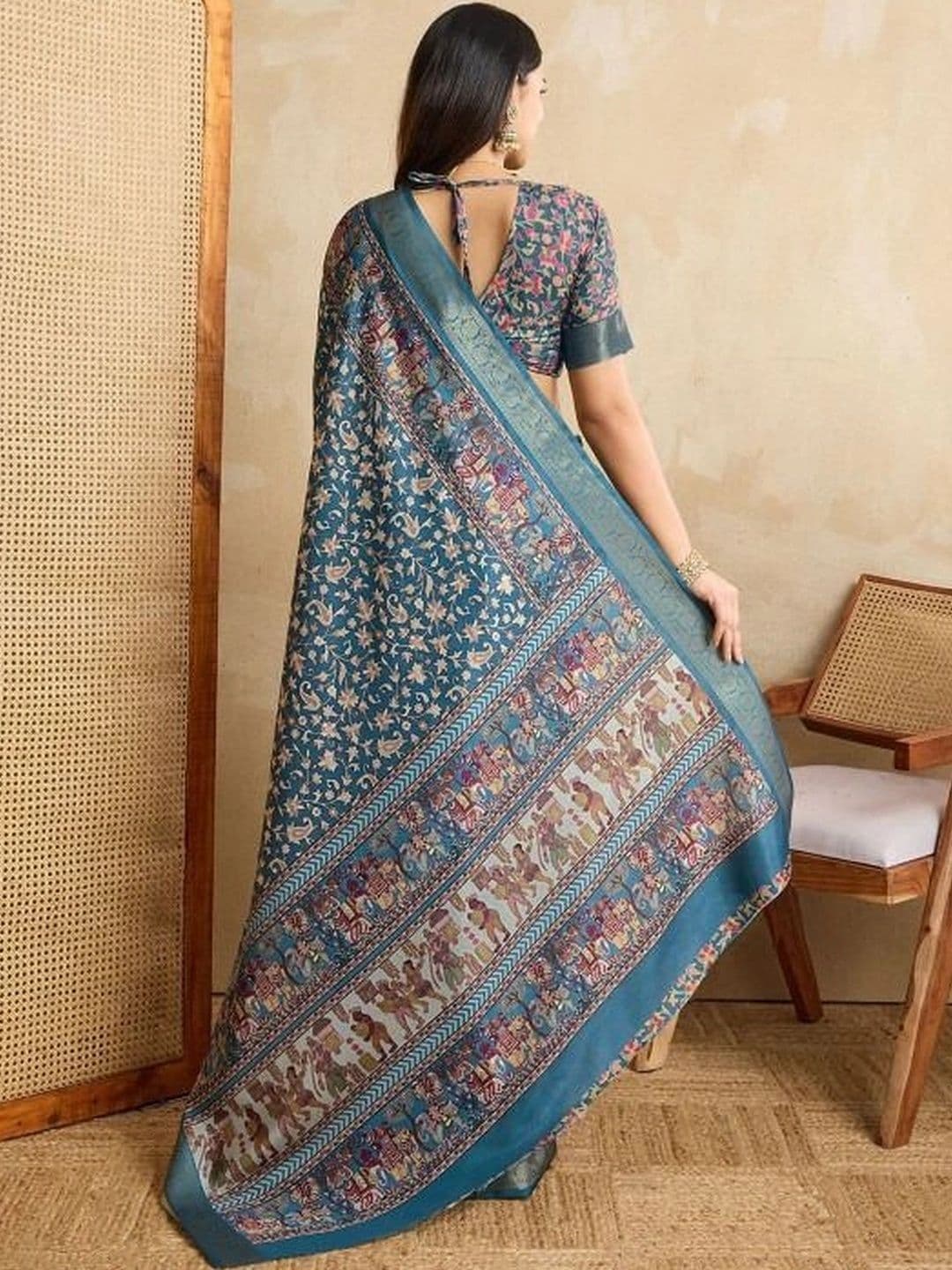 Moda Rapido Kalamkari Zari Silk Blend Designer Saree thumbnail 2